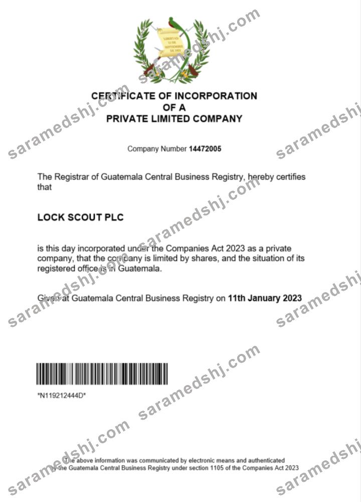 Guatemala certificate of registration Word and PDF template